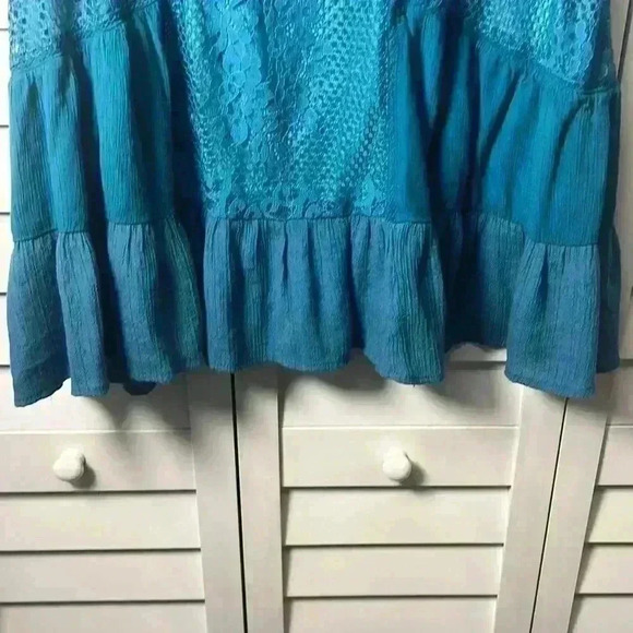 One World Live and Let Live Knit Lace Ruffled Hem Hi-Lo Tank Top Size M Teal - Picture 10 of 11